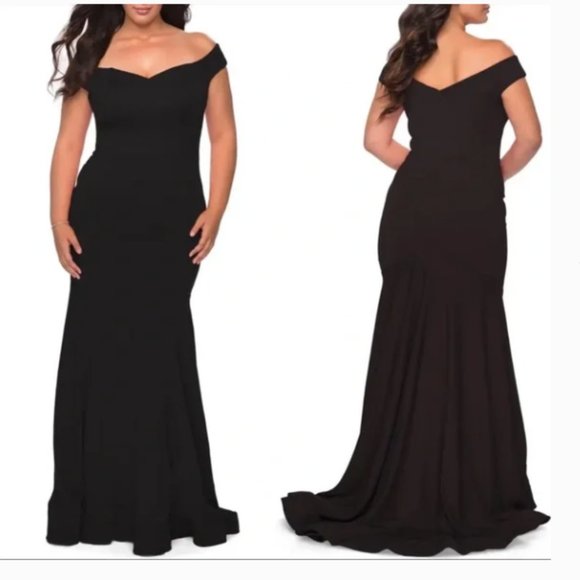 LA FEMME CURVE 28963 OFF THE SHOULDER BLACK GOWN sz 18 - Picture 1 of 4